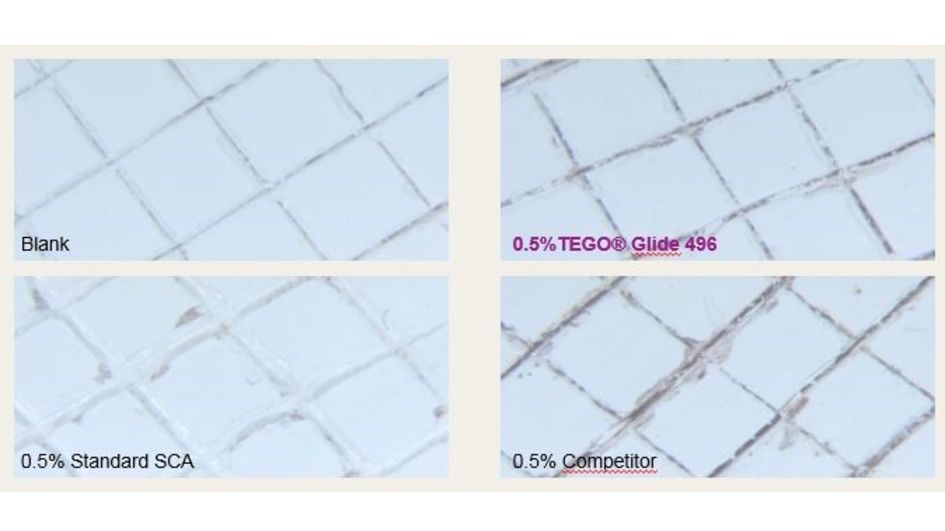 TEGO® Glide 496 在溶劑型丙烯酸白面漆中重塗附著力測試（添加量 0.5 %）